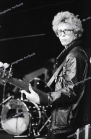 Adam Clayton of U2 soundchecks in Brussels.  October 1980.